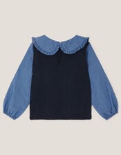 2-in-1 Knitted Chambray Top, Blue (BLUE), large