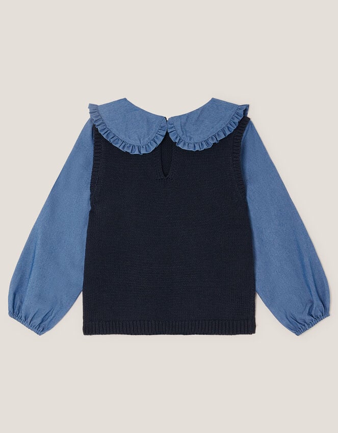 2-in-1 Knitted Chambray Top, Blue (BLUE), large