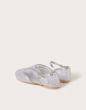 Two-Part Diamante Mesh Ballerina Flats, Silver (SILVER), large