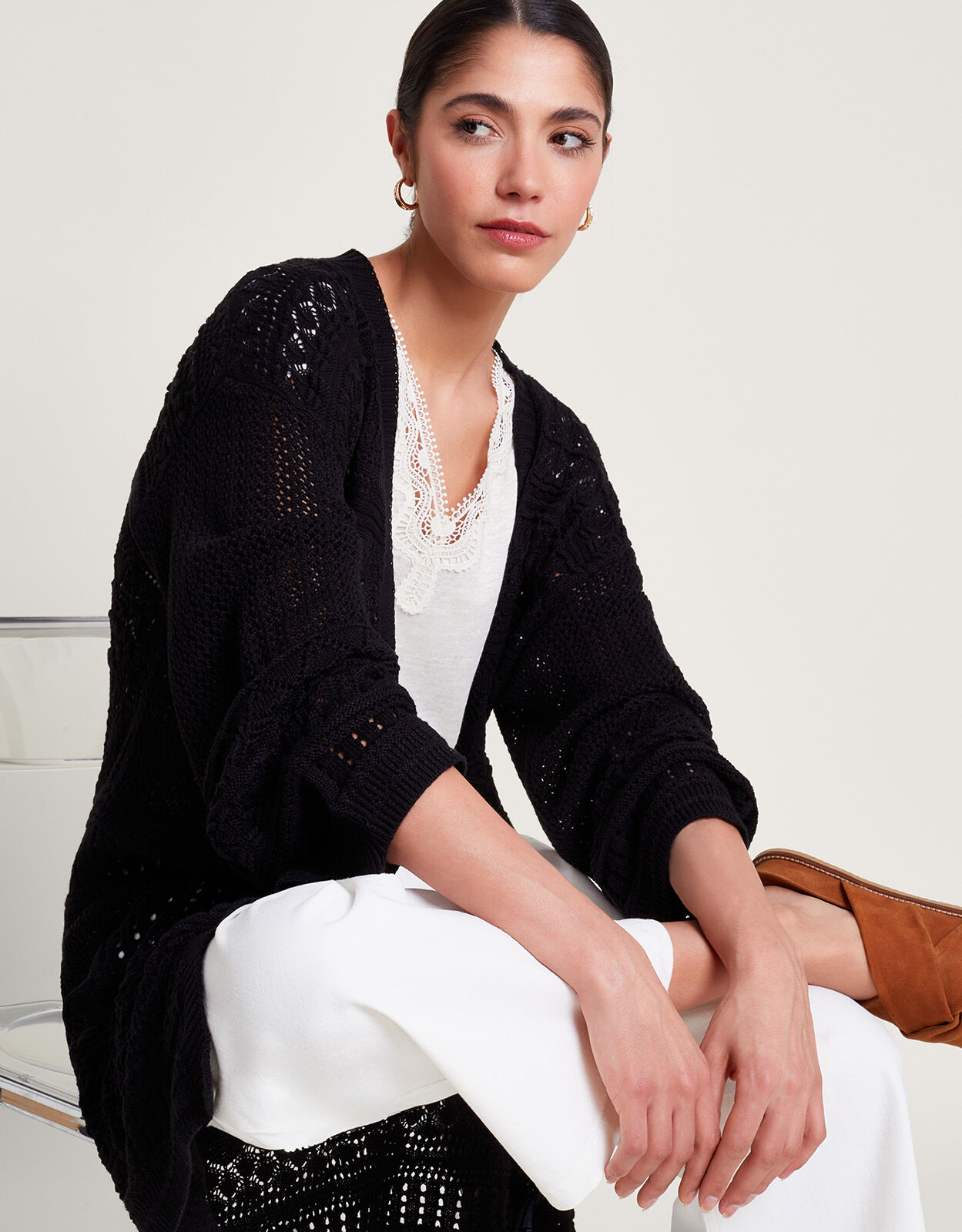 Pointelle cardigan black hot sale