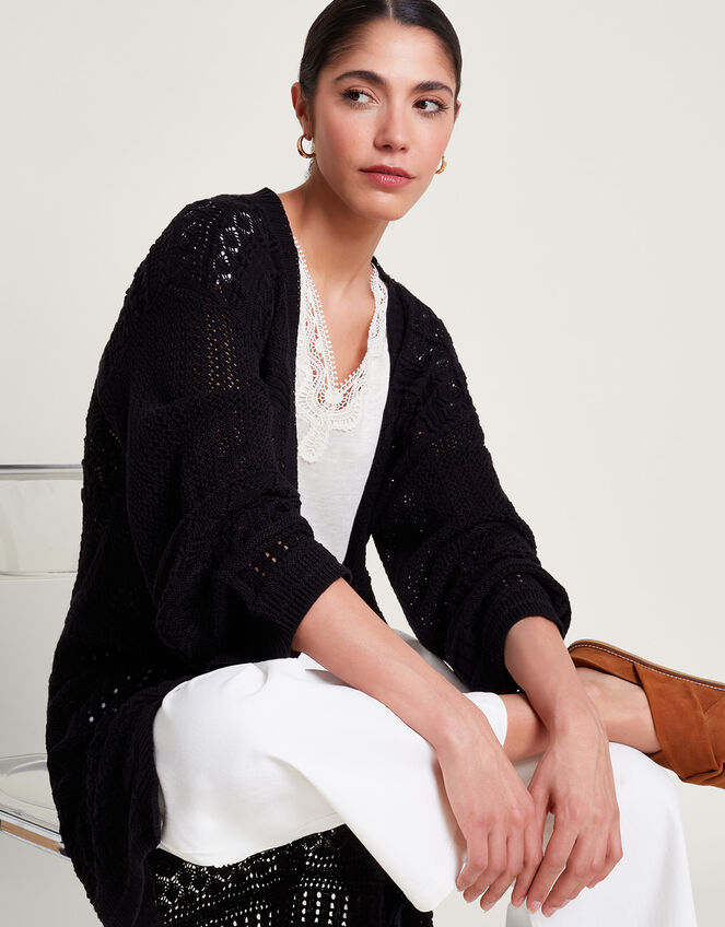 Phea Pointelle Cardigan, Black (BLACK), large