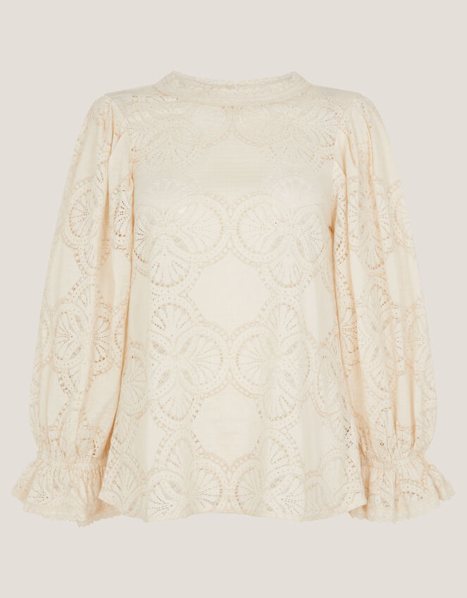 Imogen Lace Insert Blouson Blouse, Ivory (IVORY), large