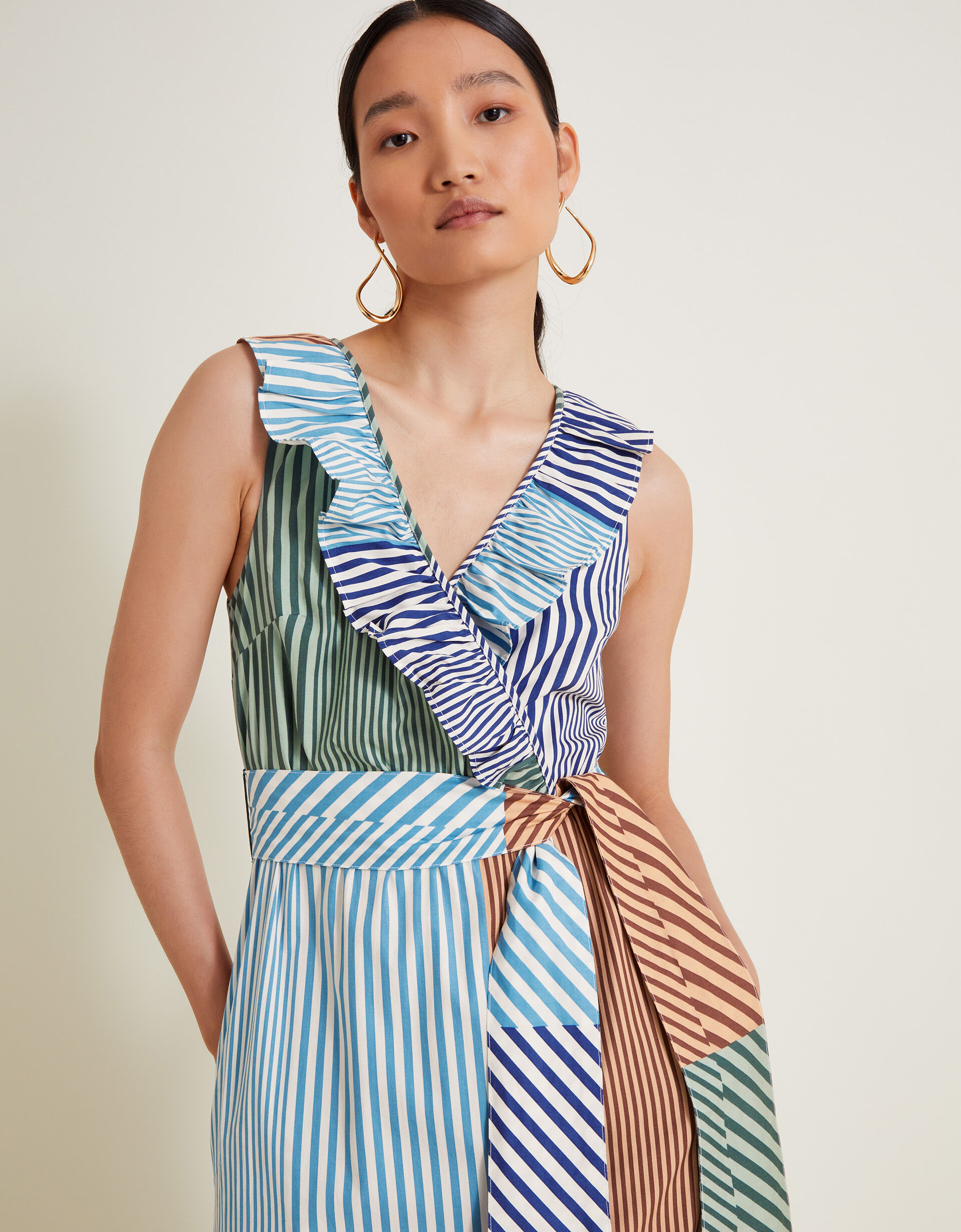 Mint Stripe Ruffle Dress with Embroidered Bodice – Deolinda SS26 In Stock Now main image 0