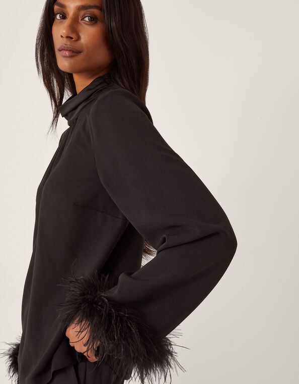 Luella Feather Cuff Top, Black (BLACK), large