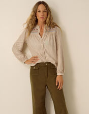 Sandy Embroidered Stripe Jersey Shirt , Ivory (IVORY), large