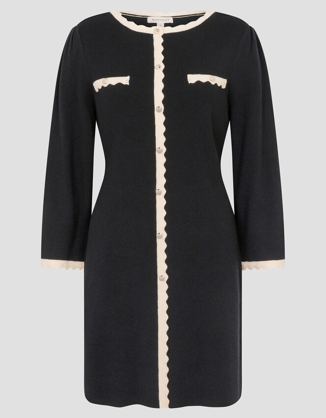 Nala Scallop Knit Mini Dress, Black (BLACK), large