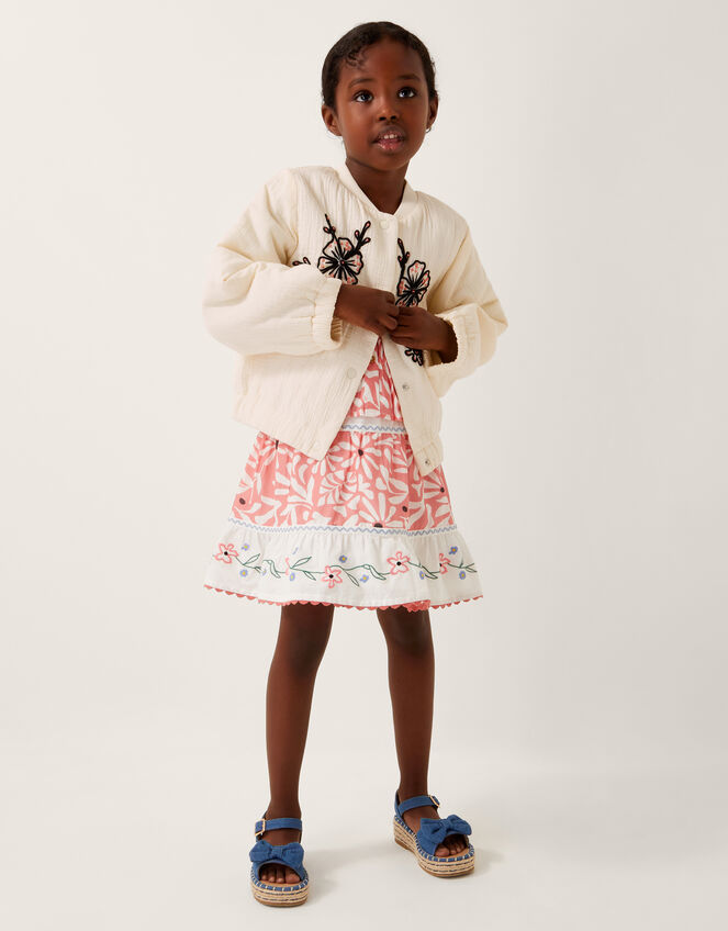 Floral Embroidered Bomber Jacket, Ivory (IVORY), large