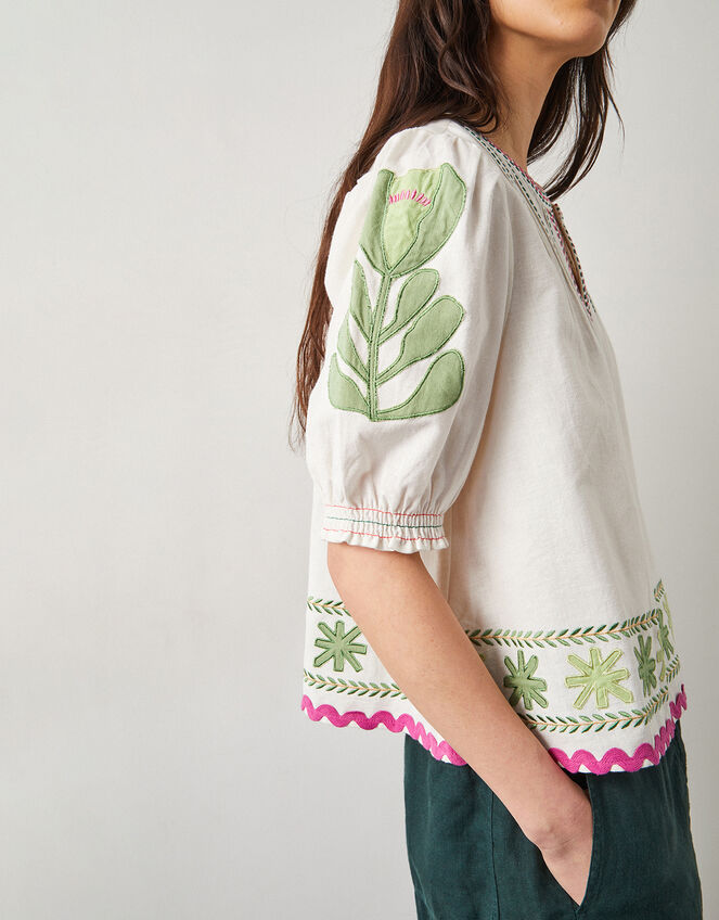East Valeria Appliqué Puff Sleeve Top, Ivory (IVORY), large