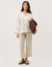 Frida V-Neck Linen Blouse, White (WHITE), large