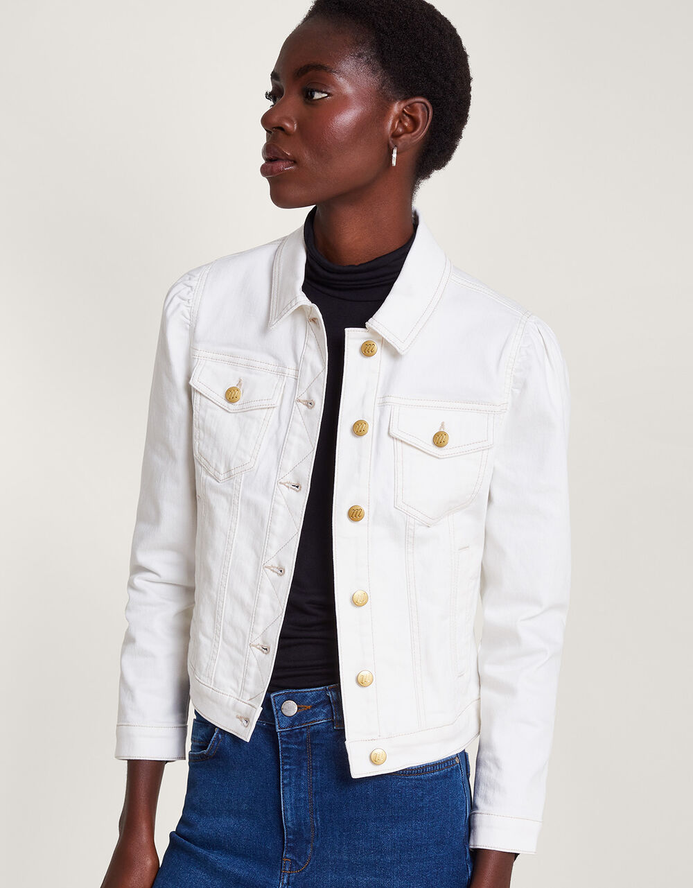 Snap Down Puff Sleeve Denim Jacket