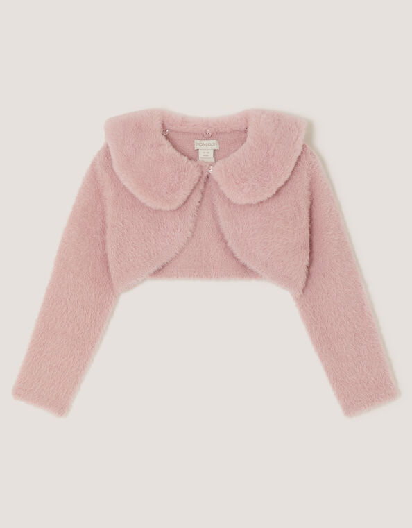 Baby Detachable Collar Fuzzy Cardigan, Pink (DUSKY PINK), large