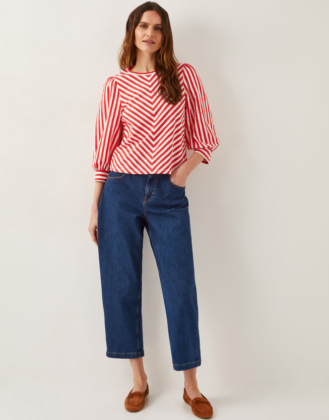 Sally Stripe Jersey Top, Red (RED), large