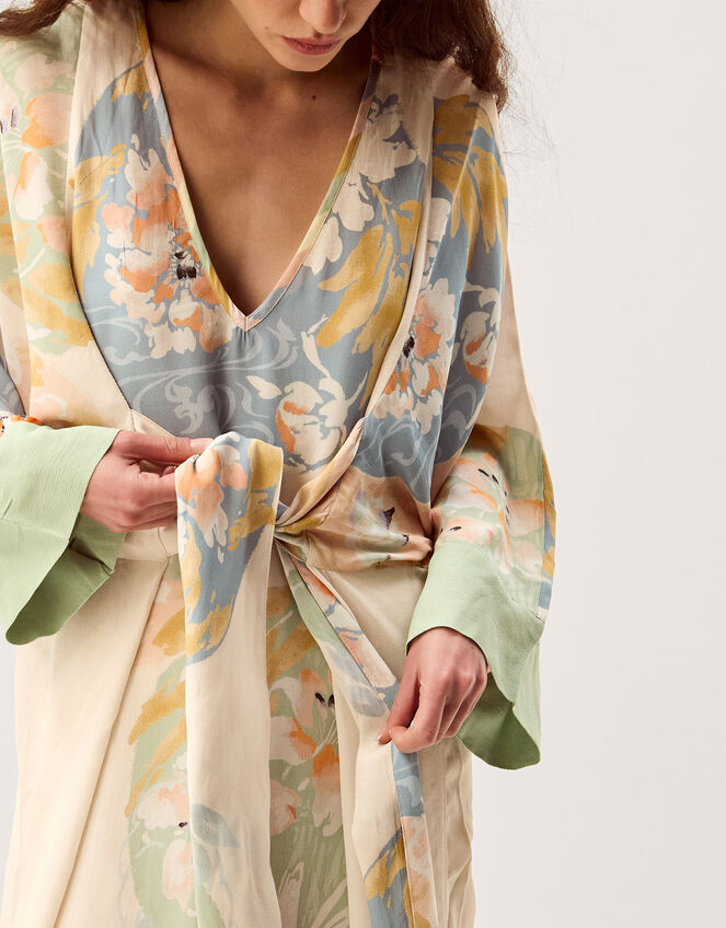 Clemence Amelie Tie Front Floral Midi Dress, Cream (CREAM), large