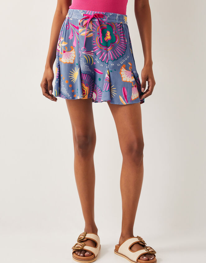 Monika High-Waisted Floral Print Shorts, Blue (BLUE), large
