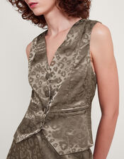 Amelia Print Satin Waistcoat, Brown (MOCHA), large