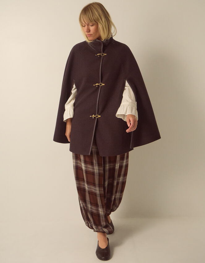 Leia Funnel Neck Cape Coat, Brown (CHOCOLATE), large