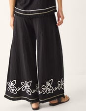 Sara Embroidered Wide Leg Trousers, Black (BLACK), large