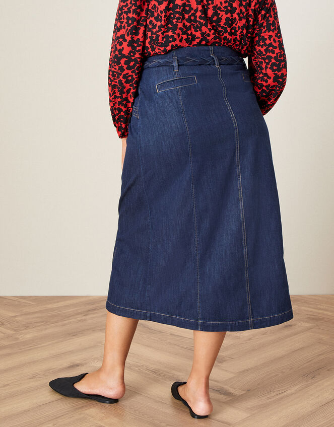 Nella Denim Plaited Belt Midi Skirt, Blue (DENIM BLUE), large