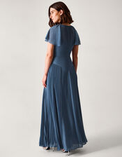 Madison Flutter Sleeve Pleated Bridesmaid Dress, Blue (PETROL), large