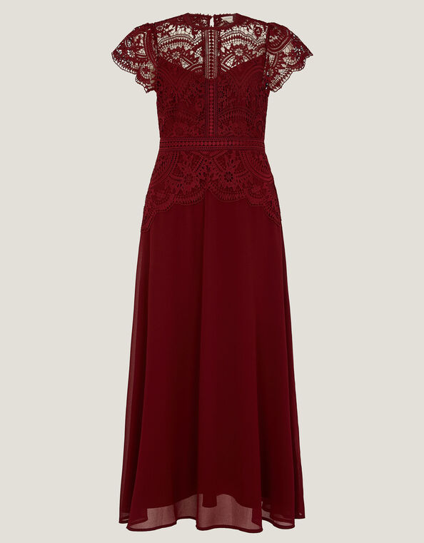 Monica Lace Midi Bridesmaid Dress, Red (BURGUNDY), large