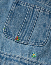 Floral Embroidered Denim Dungarees, Blue (BLUE), large
