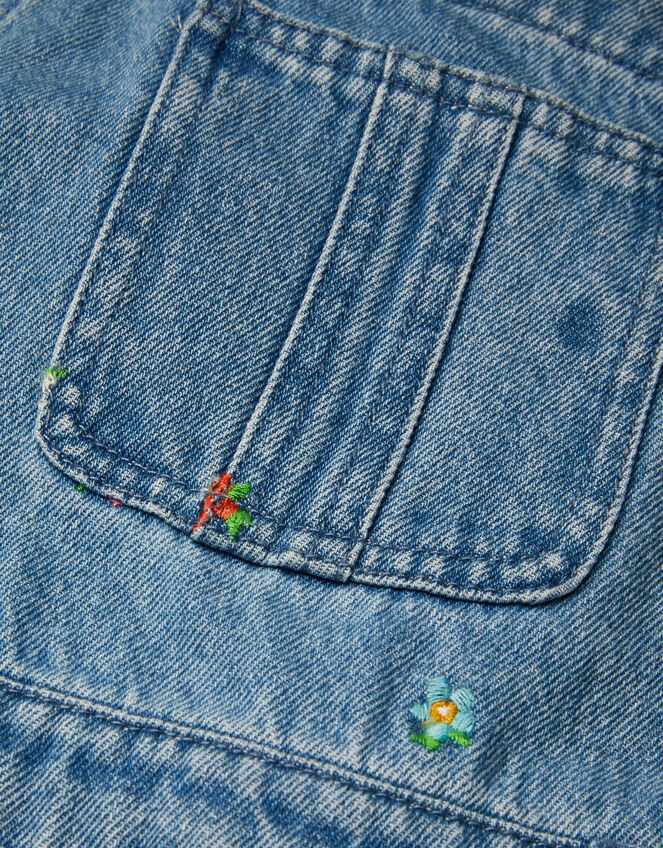 Floral Embroidered Denim Dungarees, Blue (BLUE), large