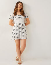 Broderie Floral Puff Sleeve Dress, White (WHITE), large