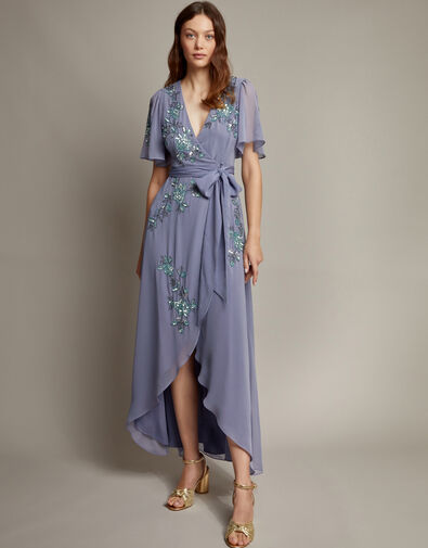 Sarah Floral Embellished Maxi Wrap Dress, MID BLUE, large
