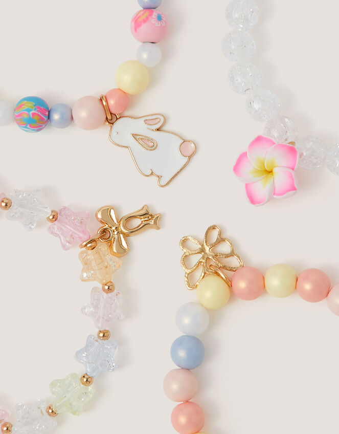 4-Pack Beaded Flower Charm Bracelets, , large