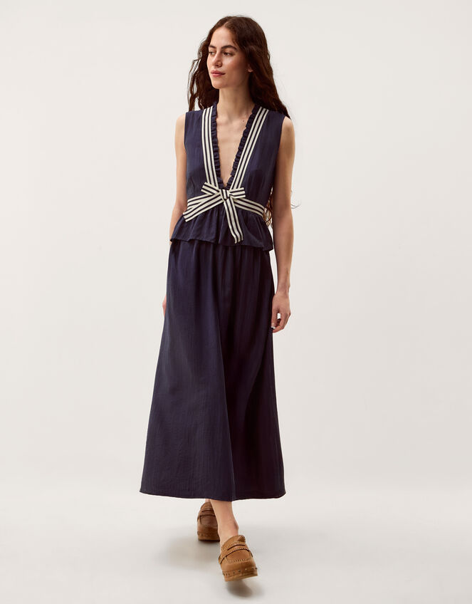Cece V-Neck Stripe Bow Midi Dress, Blue (NAVY), large