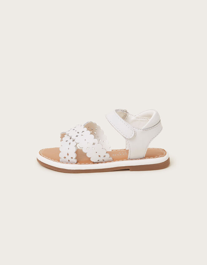 Baby Leather Cutwork Sandals, White (WHITE), large