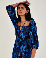 Bardot Leaf Print Jersey Maxi Dress, Blue (BLUE), large