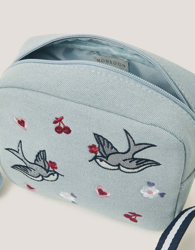 Embroidered Denim Cross Body Bag, , large