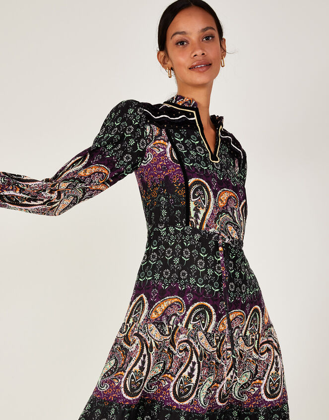 Paisley Print Embroidered Dress in LENZING™ ECOVERO™ , Black (BLACK), large