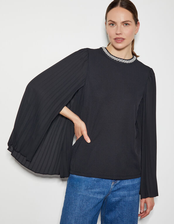 Jaye Jewel Cape Sleeve Top, Black (BLACK), large