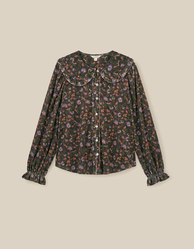 Carly Floral Velvet Shirt, Brown (BROWN), large