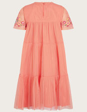 Embroidered Tulle Dress, Orange (CORAL), large