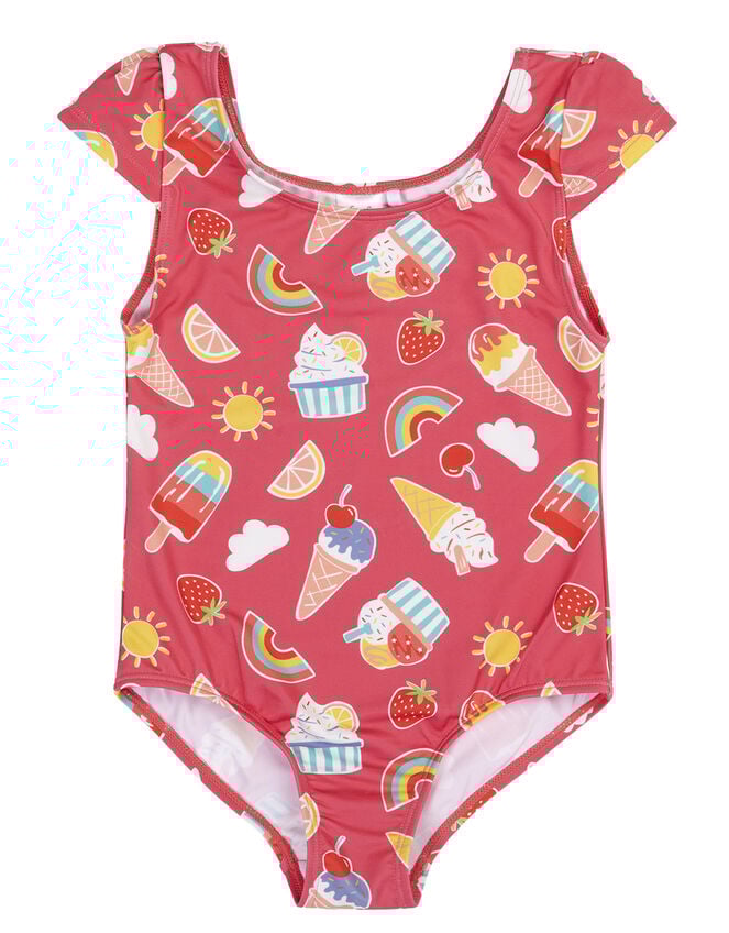 Frugi Marina Ice Cream Print Swimsuit, Pink (PINK), large