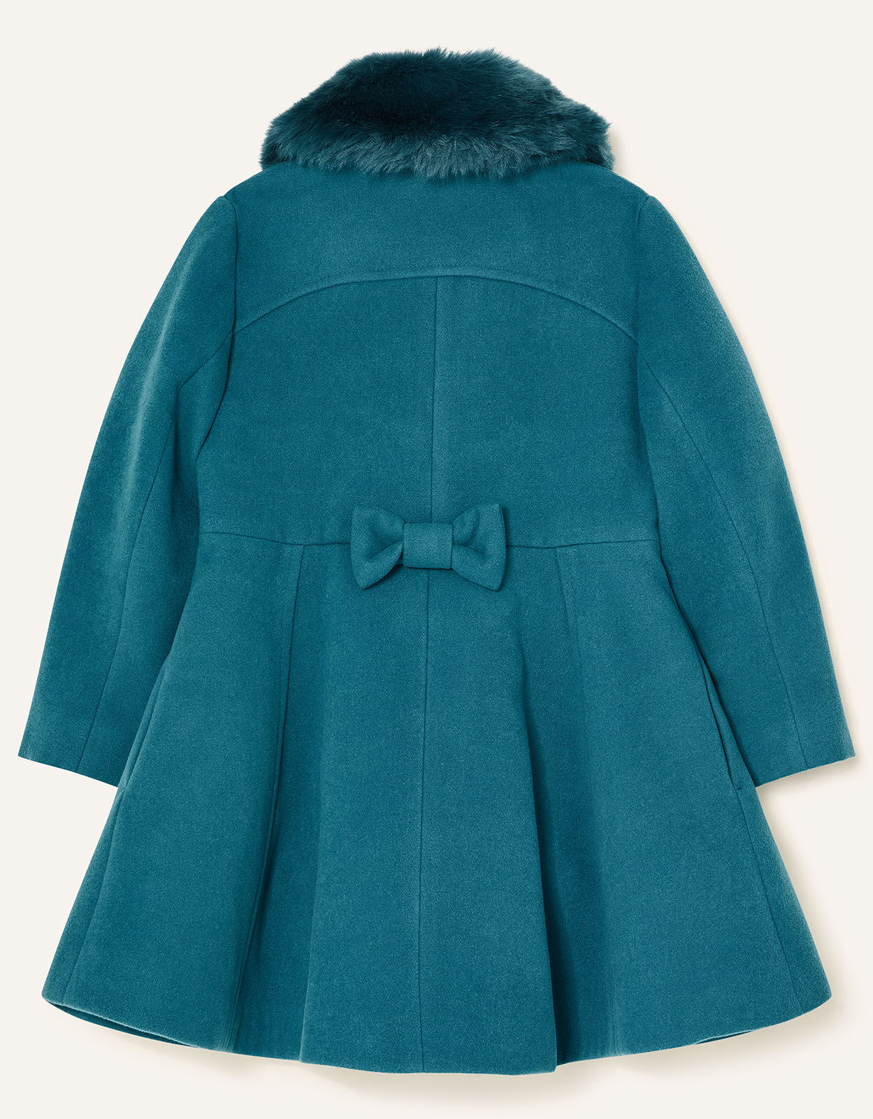 Faux Fur Collar Skirted Coat Teal