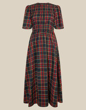 Dottie Short Sleeve Smocked Tartan Midi Dress, Red (RED), large