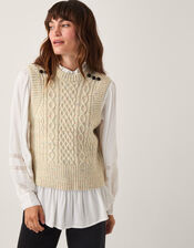 Carly Cable Knit Vest, Grey (LIGHT GREY), large