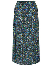 Ditsy Print Midi Skirt in Sustainable Viscose, Black (BLACK), large