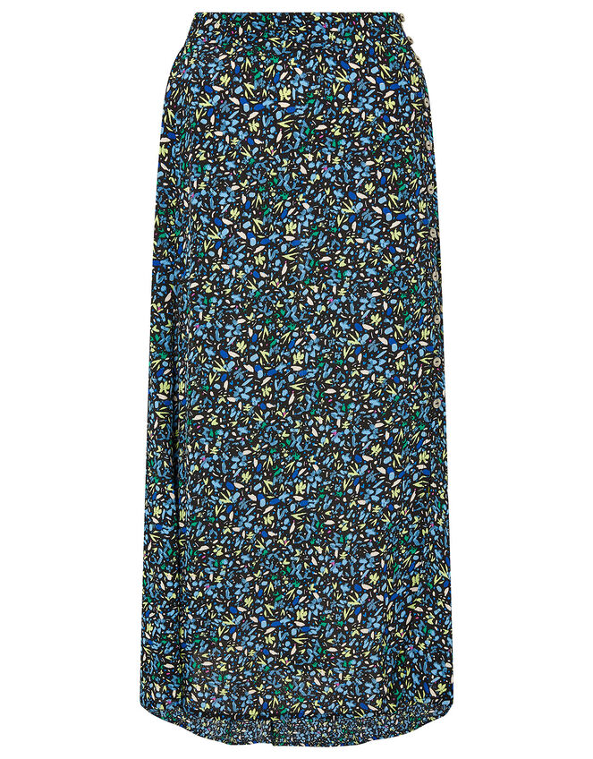 Ditsy Print Midi Skirt in Sustainable Viscose, Black (BLACK), large