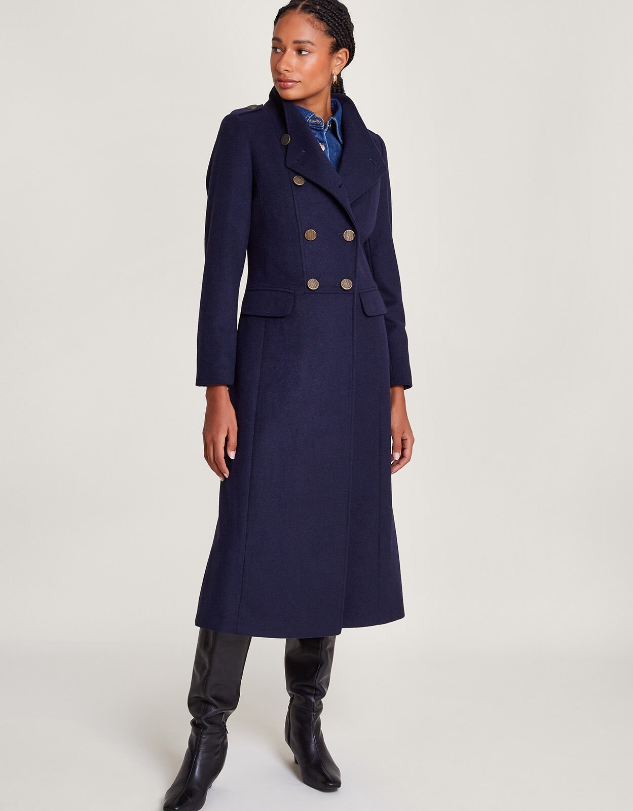 Vanessa Skirted Coat in Wool Blend Blue