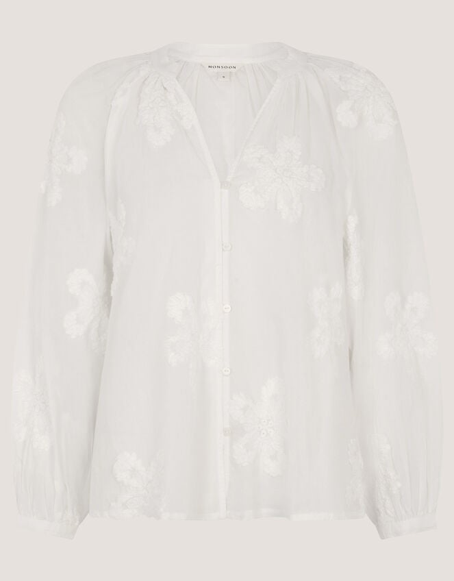 Aria Floral Appliqu&eacute; Blouse, White (WHITE), large