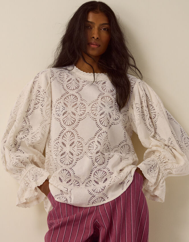 Imogen Lace Blouson Blouse, Ivory (IVORY), large