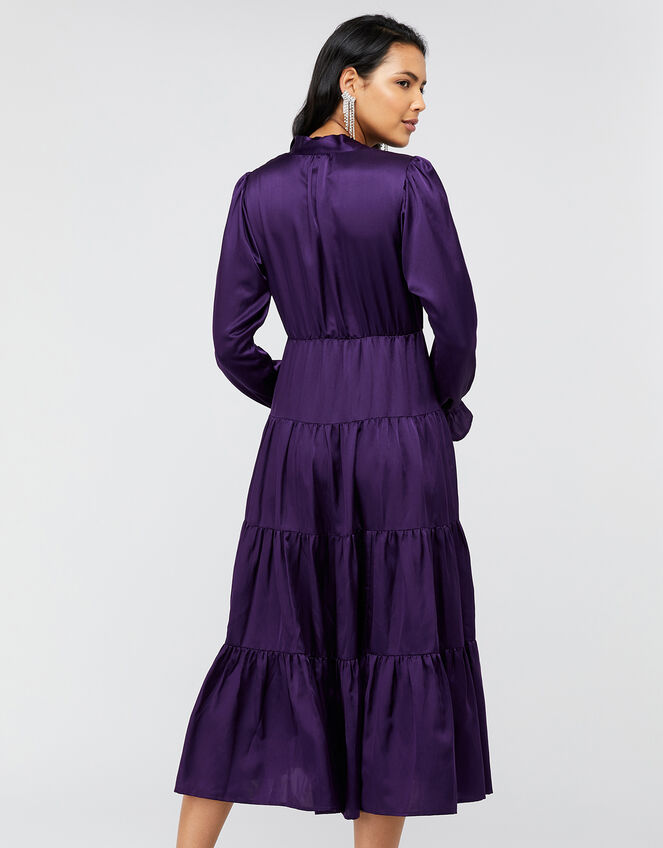 Violet Tiered Midi Dress in Silk Blend, Purple (PURPLE), large