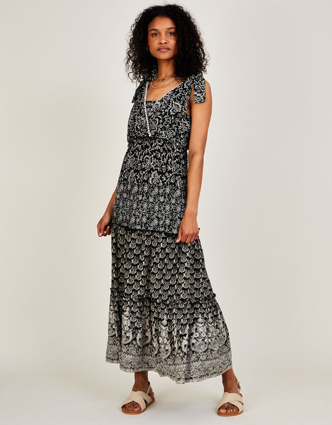 Stitch Detail Jersey Maxi Dress in Sustainable Cotton Black, Black (BLACK), large