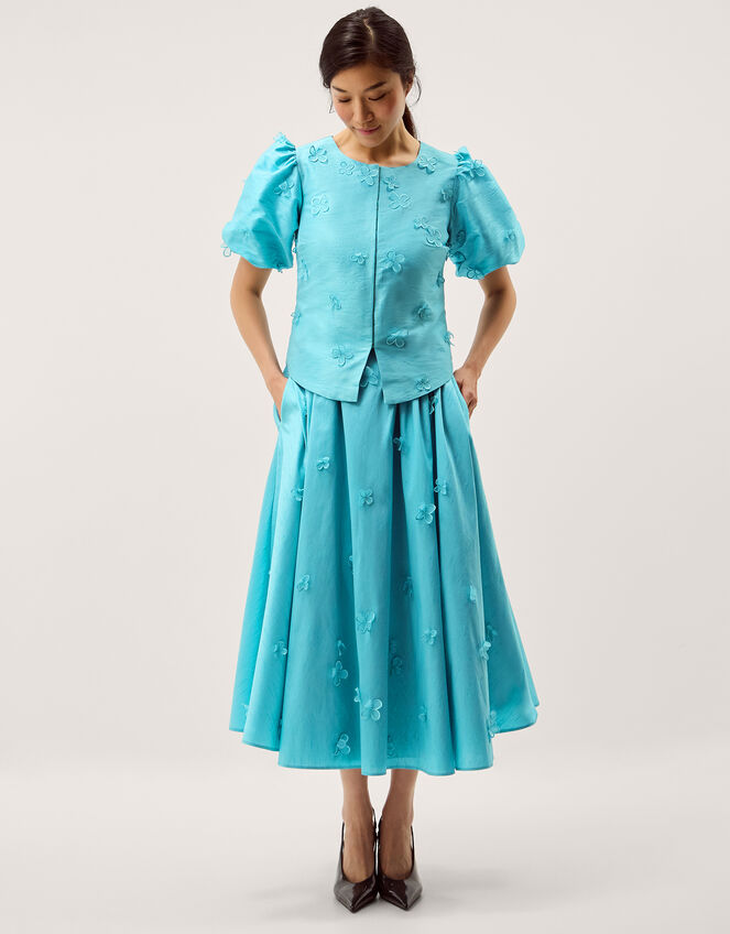 Odette Puff Sleeve Floral Appliqué Jacket Blue