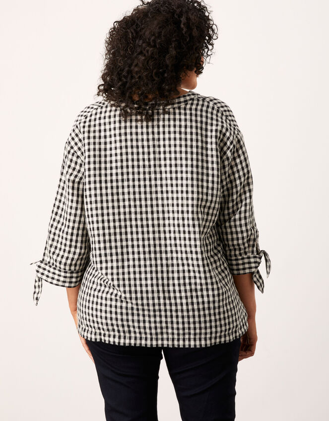 Lilly Gingham Top in Linen Blend, Black (BLACK), large